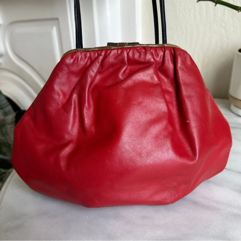 VINTAGE • 80s Jewel Tone Leather Crossbody Bag Punk Bohemian Boho Weird Girl - Picture 7 of 16